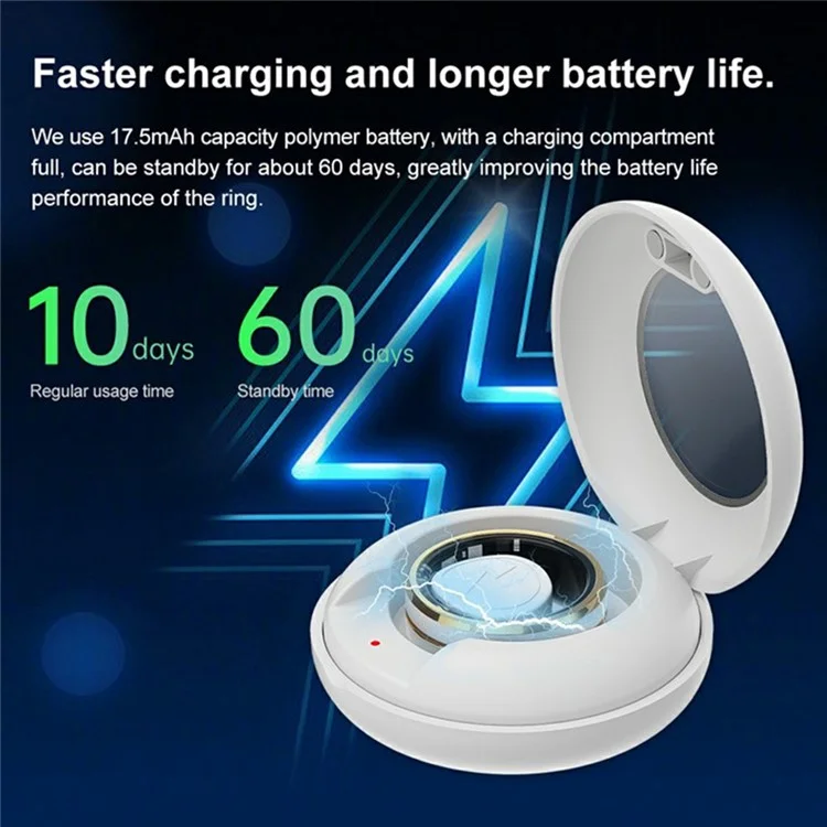 SR03 Ultra Thin Multi-function Health Monitoring Smart Ring with Charging Case, Style B - Silver / Size 10