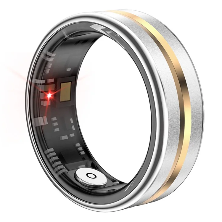 SR03 Ultra Thin Multi-function Health Monitoring Smart Ring with Charging Case, Style B - Middle Gold / Size 8