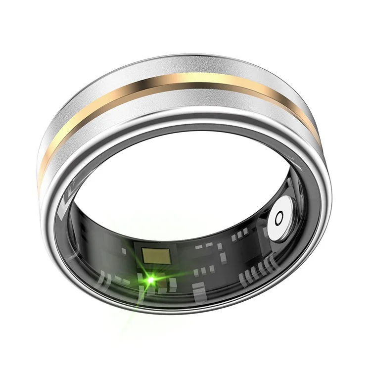 SR03 Ultra Thin Multi-function Health Monitoring Smart Ring with Charging Case, Style B - Middle Gold / Size 8