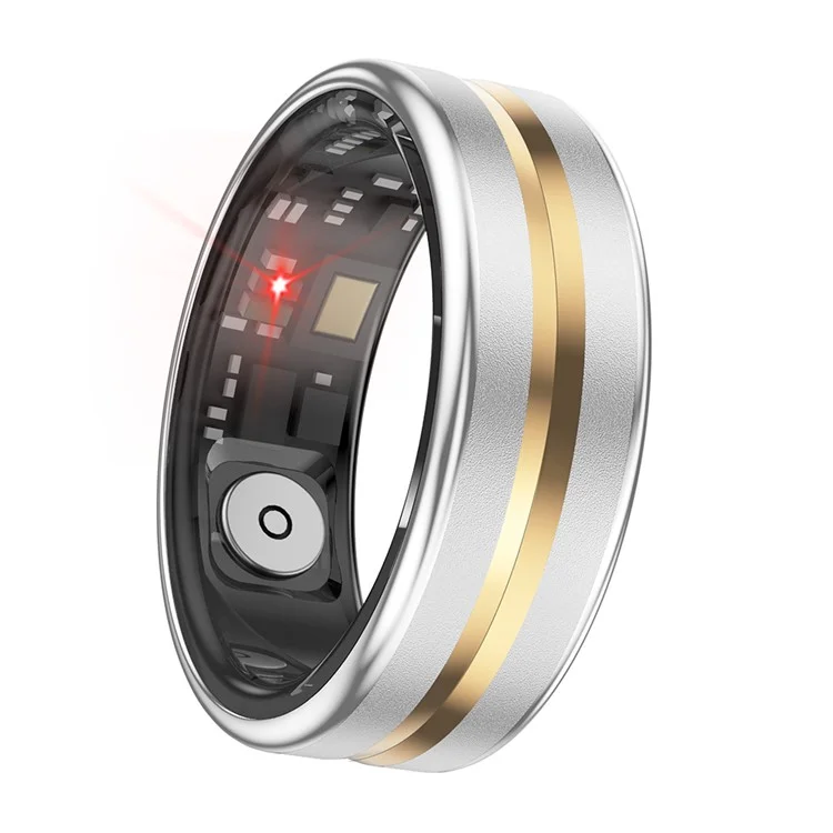 SR03 Ultra Thin Multi-function Health Monitoring Smart Ring with Charging Case, Style B - Middle Gold / Size 8