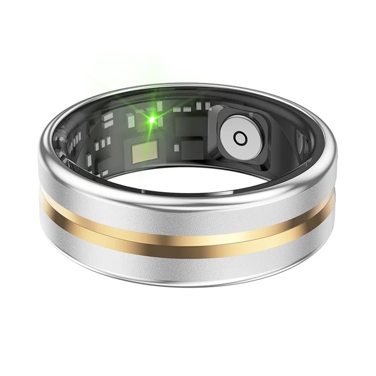 SR03 Ultra Thin Multi-function Health Monitoring Smart Ring with Charging Case, Style B - Middle Gold / Size 8