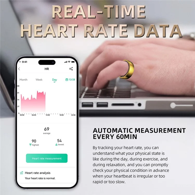 R09M Health Monitoring Smart Ring Multifunctional Bluetooth-compatible Smart Finger Ring - Silver / Size 22