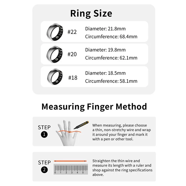 R09M Health Monitoring Smart Ring Multifunctional Bluetooth-compatible Smart Finger Ring - Silver / Size 22
