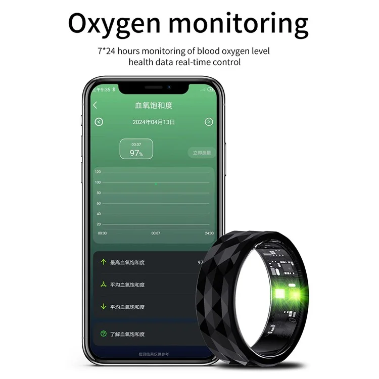 R12M Anello Intelligente Multifunzionale per il Monitoraggio della Salute, Compatibile Bluetooth, Impermeabile - Nero / Taglia 18