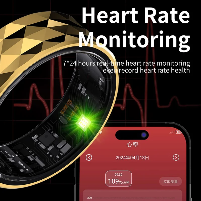 R12M Multifunction Health Monitoring Smart Ring Bluetooth-compatible Waterproof Smart Finger Ring - Black / Size 20