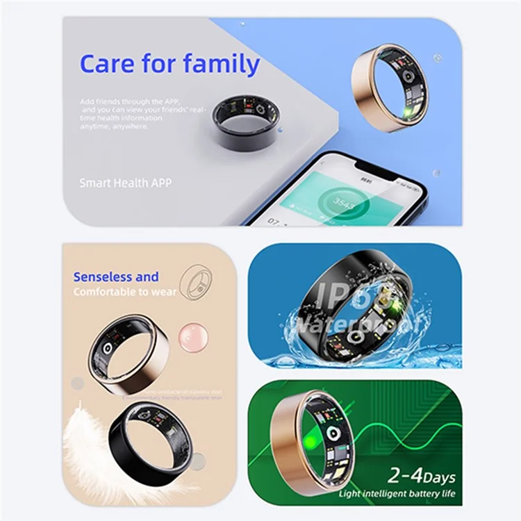 R11M Smart Ring Health Sleep Monitoring Fitness Tracker - Rose Gold / 20.6mm