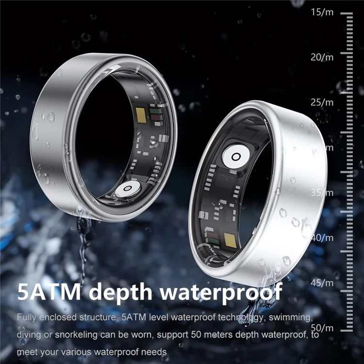 Умное кольцо SR06 из алюминиевого сплава Bluetooth - Трекер здоровья пальца, черный / внутренний диаметр 17,4 мм