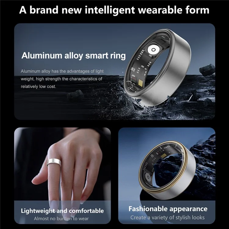 SR06 Aluminum Alloy Smart Ring Bluetooth-compatible Finger Health Tracker - Silver+Gold / 17.4mm Inner Dia