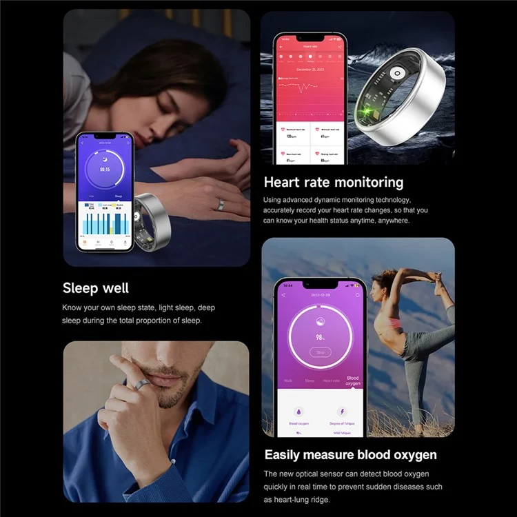 SR06 Aluminum Alloy Smart Ring Bluetooth-compatible Finger Health Tracker - Silver+Gold / 17.4mm Inner Dia