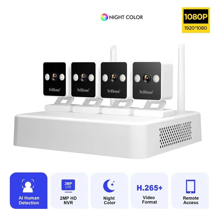 Srihome Nvs011 + Ipc057 2MP HD Surveillance WiFi CCTV Camera 8ch NVR - Plug