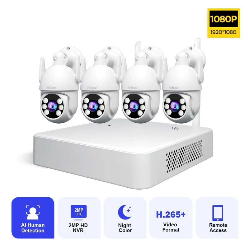 SRIHOME NVS011+IPC059 2MP Двусторонний Аудио Wi-fi CCTV Camer 8CH NVR Video Recorder - ес