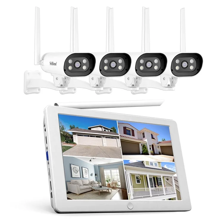 SRIHOME NVS009+IPC037 Écran LCD 10,1 pouces 5MP HD 8 canaux Surveillance WiFi CCTV Caméra Kit NVR - Prise US