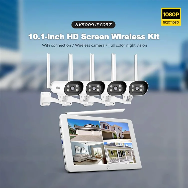 SRIHOME NVS009+IPC037 Écran LCD 10,1 pouces 5MP HD 8 canaux Surveillance WiFi CCTV Caméra Kit NVR - Prise US