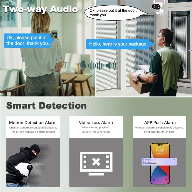 SRIHOME NVS009+IPC037 Écran LCD 10,1 pouces 5MP HD 8 canaux Surveillance WiFi CCTV Caméra Kit NVR - Prise US
