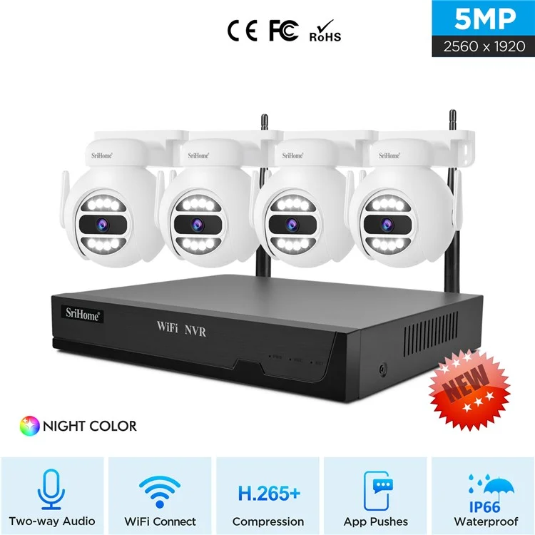 Srihome Nvs001e + Ipc047 IP66 Applicare Empherpor 5MP 8CH HD WiFi Camera NVR - Plug