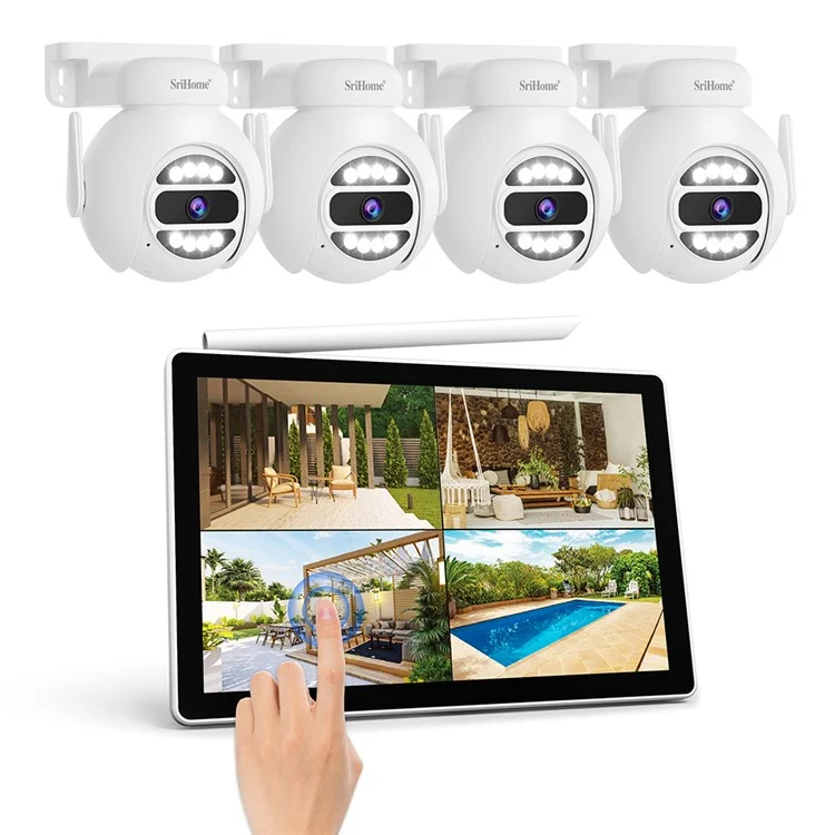 Srihome Nvs010 + Ipc047 10,1 Pouces Écran LCD IP66 IP66 Ipaphor 8CH Wifi NVR 5MP HD CCTV Kit de Caméra - Plug