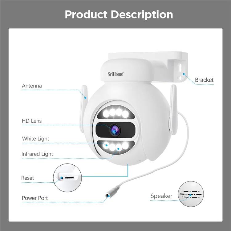 Srihome Nvs010 + Ipc047 10,1 Pouces Écran LCD IP66 IP66 Ipaphor 8CH Wifi NVR 5MP HD CCTV Kit de Caméra - Plug