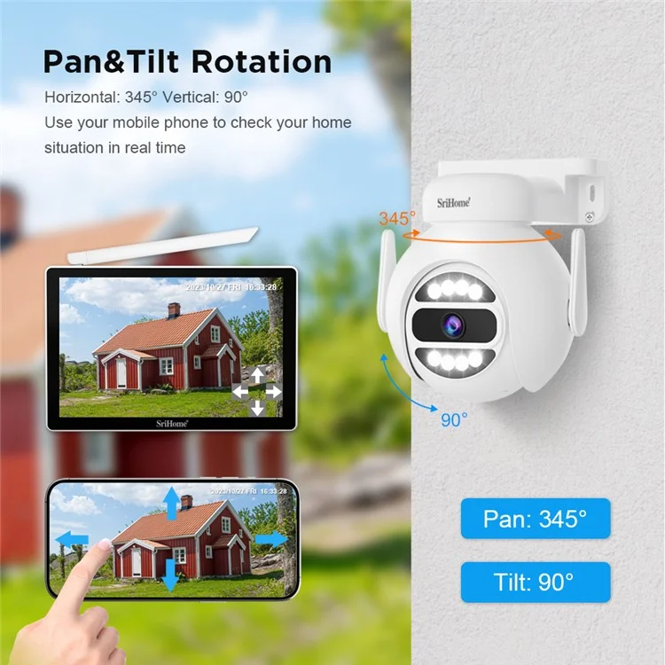 Srihome Nvs010 + Ipc047 10,1 Pouces Écran LCD IP66 IP66 Ipaphor 8CH Wifi NVR 5MP HD CCTV Kit de Caméra - Plug