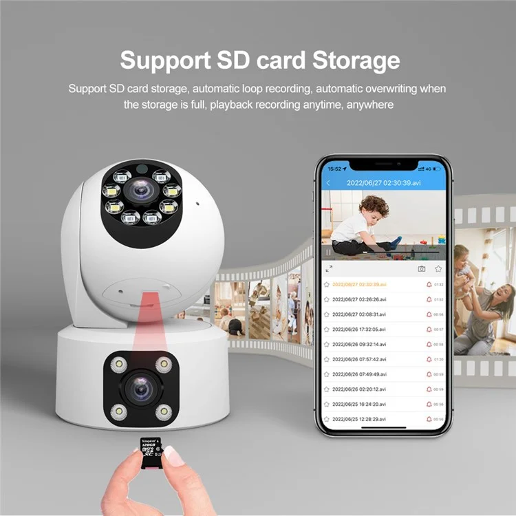 SRIHOME SH049 2MP+2MP Dual Lens Camera Two Way Audio Full Color Night Vision WiFi CCTV Camera - EU Plug