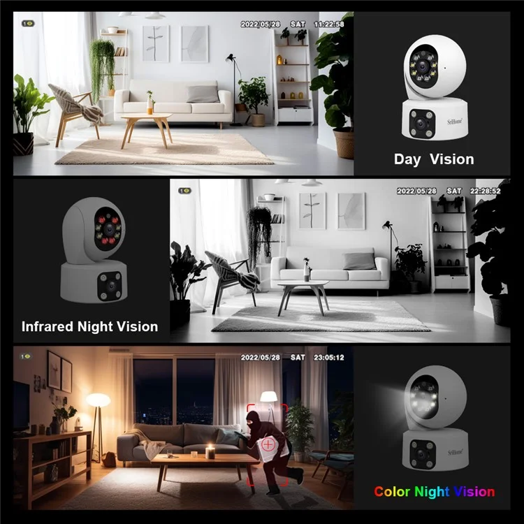 SRIHOME SH049 2MP+2MP Dual Lens Camera Two Way Audio Full Color Night Vision WiFi CCTV Camera - EU Plug