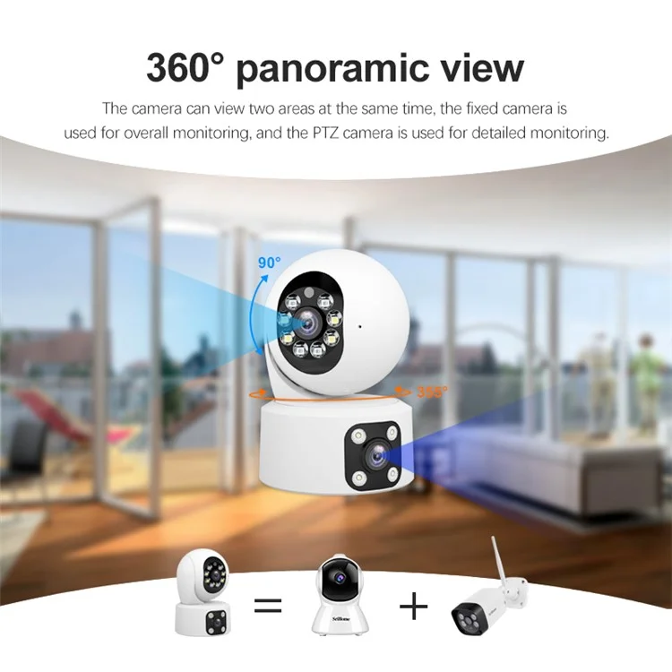 SRIHOME SH049 2MP+2MP Dual Lens Camera Two Way Audio Full Color Night Vision WiFi CCTV Camera - EU Plug