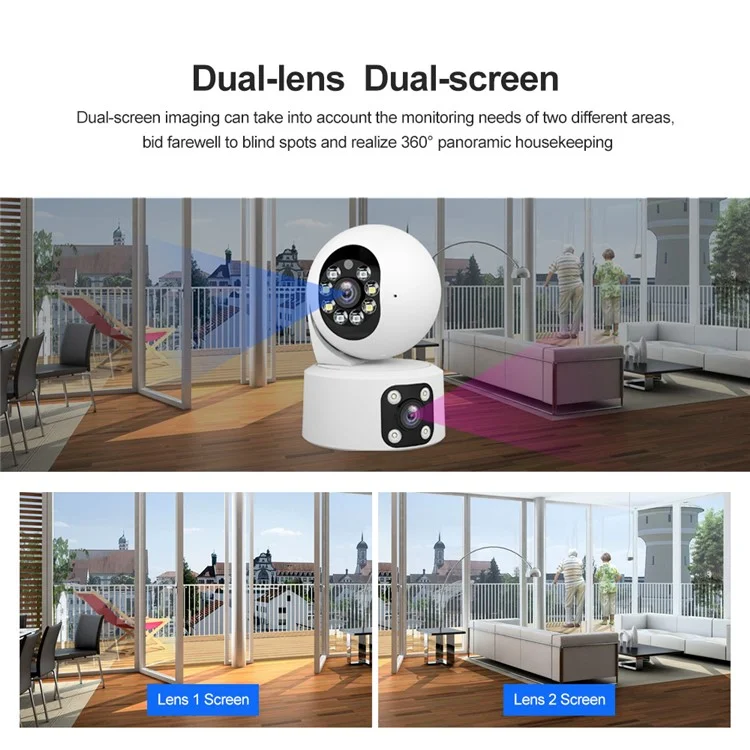 SRIHOME SH049 2MP+2MP Dual Lens Camera Two Way Audio Full Color Night Vision WiFi CCTV Camera - EU Plug