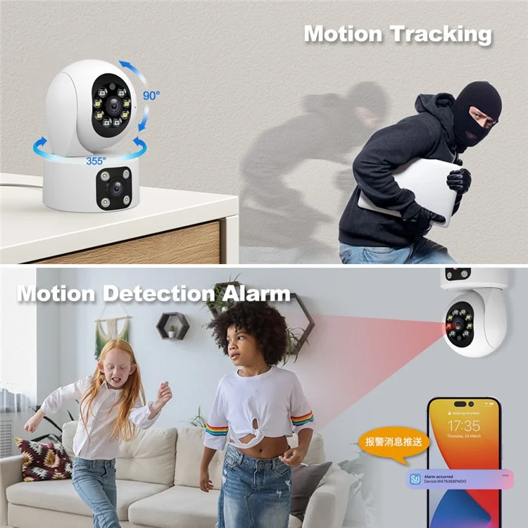 SRIHOME SH049 2MP+2MP Dual Lens Camera Two Way Audio Full Color Night Vision WiFi CCTV Camera - EU Plug