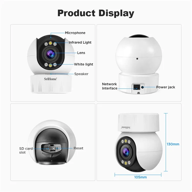 SRIHOME SH046 4MP 5X Optical Zoom PTZ Camera 2.4G / 5G WiFi H.265 Video Surveillance Camera - US Plug