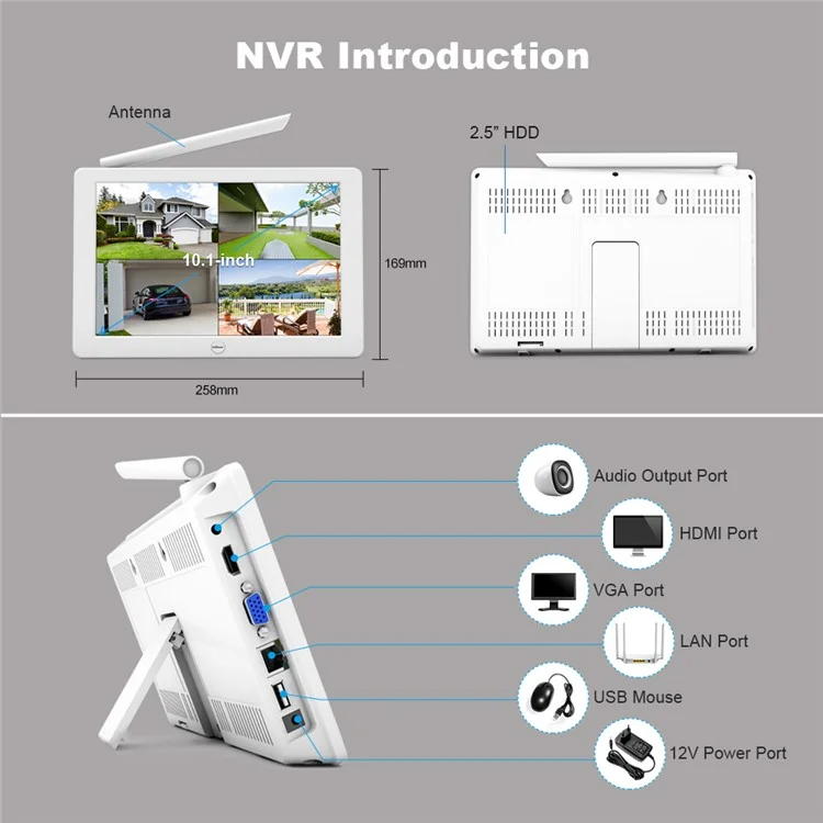 Srihome Nvs009+ipc059 10,1 Polegadas Tela LCD 5MP HD 8CH Detecção de Movimento wi -fi Cean Cear - Plugue Nos Eua