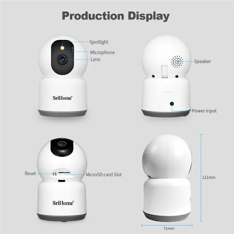 SRIHOME SH038 2.4G / 5G Dual Band 5.0MP 2-Way Audio WiFi IP Camera Night Vision Baby Monitor - US Plug