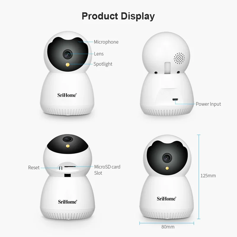 SRIHOME SH036 3,0 MP WiFi IP-kamera Trådløs smart home-sikkerhed Nattevision Babyovervågning - EU-stik