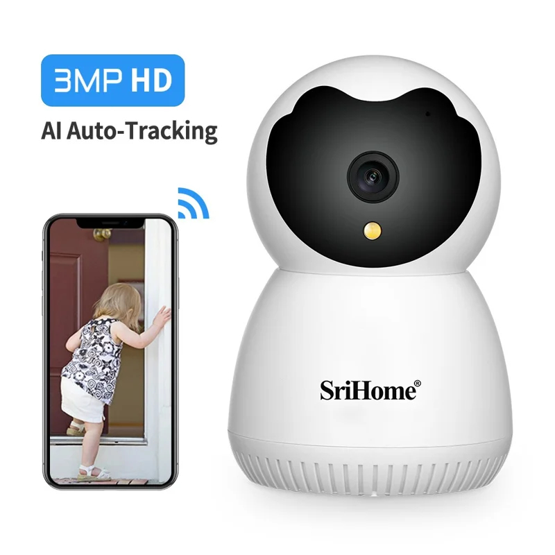 SRIHOME SH036 3,0 MP WiFi IP-kamera Trådløs smart home-sikkerhed Nattevision Babyovervågning - EU-stik