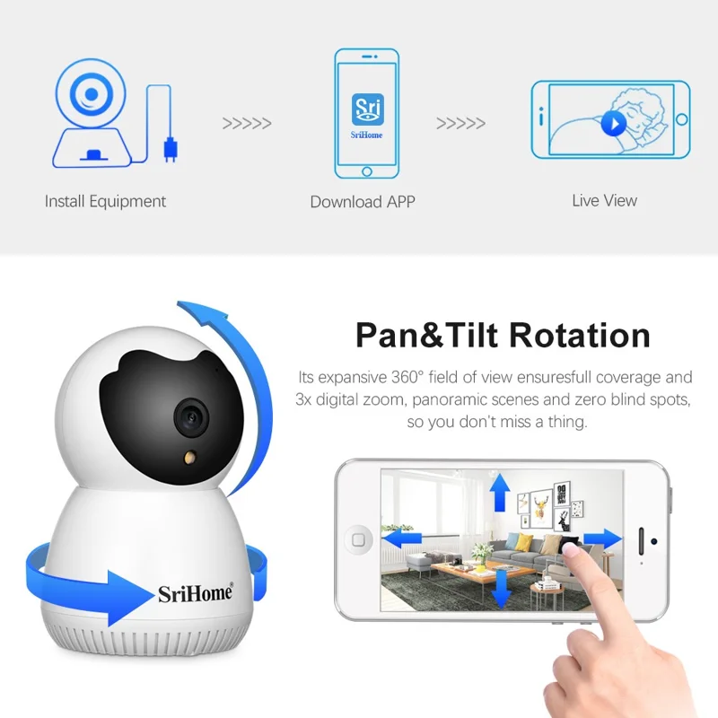 SRIHOME SH036 3,0 MP WiFi IP-kamera Trådløs smart home-sikkerhed Nattevision Babyovervågning - EU-stik