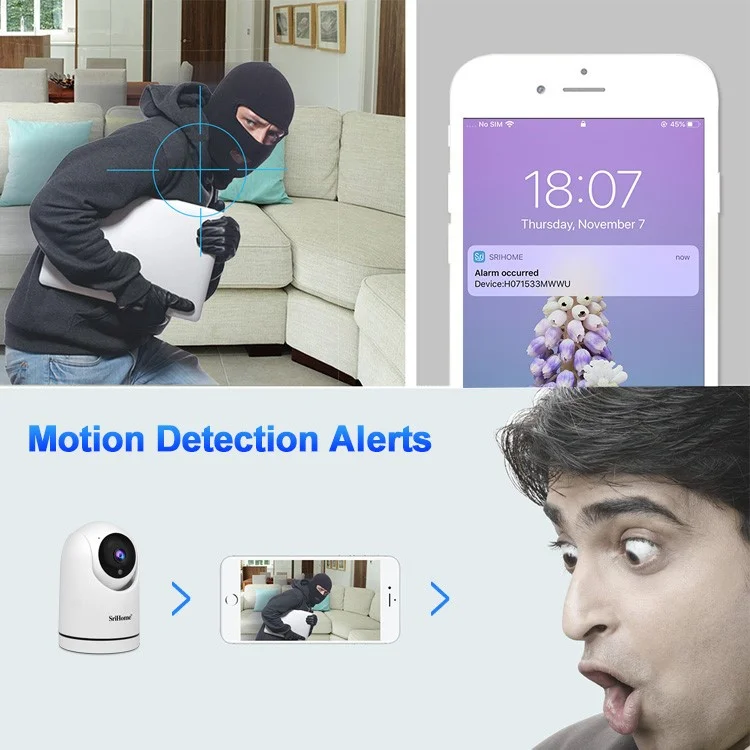 Srihome Sh042 de Duas Maneiras PTZ Câmera IP IP Monitor de Bebê Detecção de Movimento 2MP Câmera wi -fi - Plugue Nos Eua