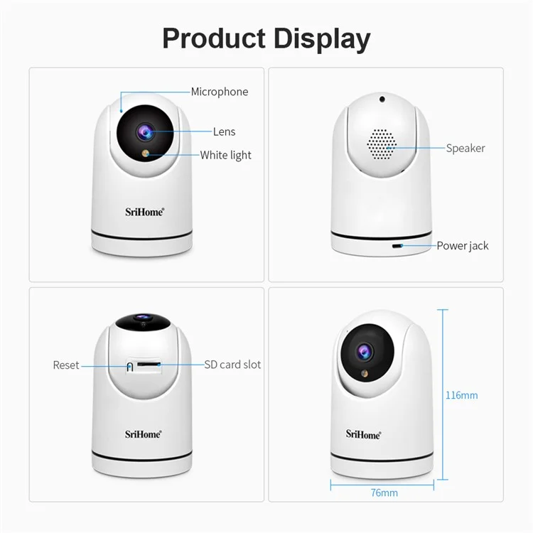 Srihome Sh042 de Duas Maneiras PTZ Câmera IP IP Monitor de Bebê Detecção de Movimento 2MP Câmera wi -fi - Plugue Nos Eua