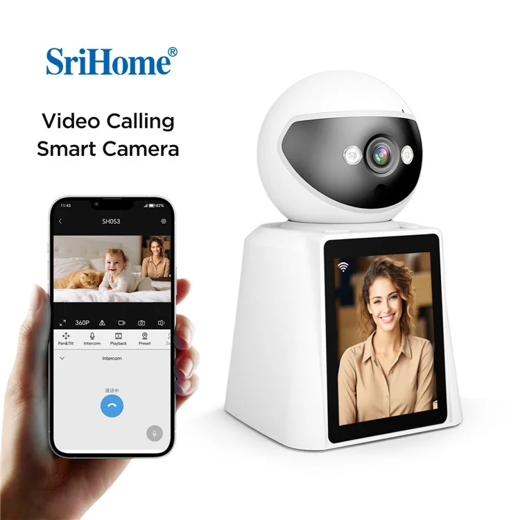 SRIHOME SH053 2.8 Inch IPS Screen PTZ Dome Camera AI Humanoid Detection Home Security Baby Monitor - US Plug