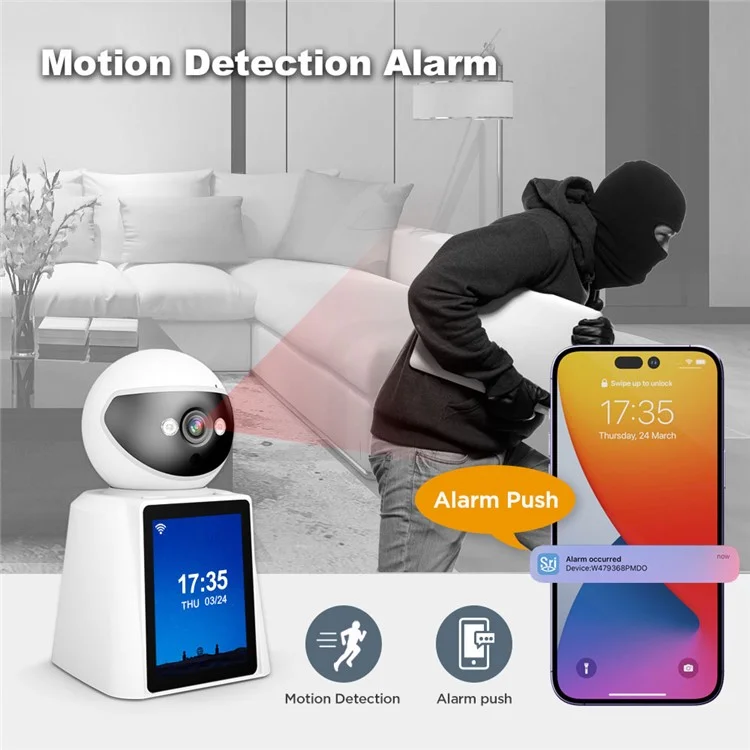 SRIHOME SH053 2.8 Inch IPS Screen PTZ Dome Camera AI Humanoid Detection Home Security Baby Monitor - US Plug