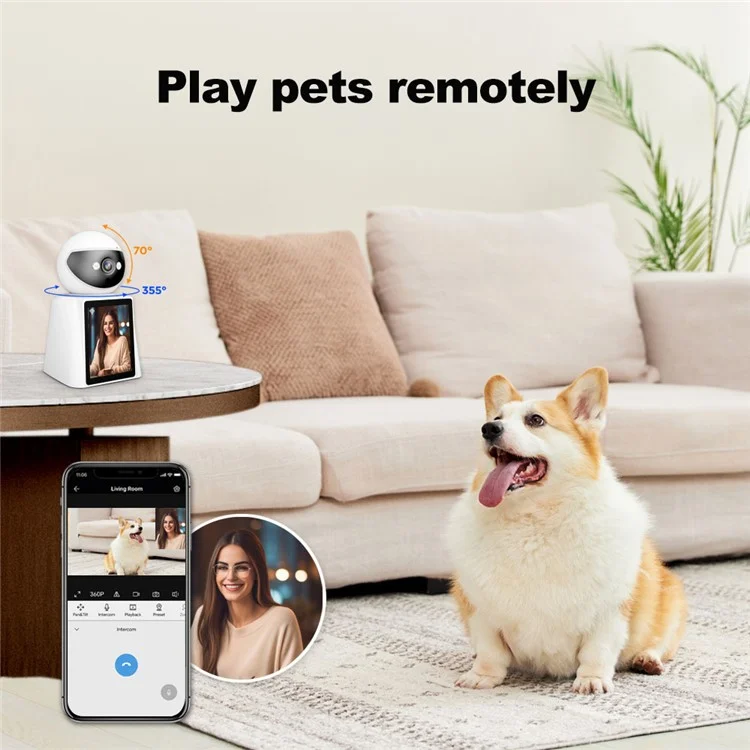 SRIHOME SH053 2.8 Inch IPS Screen PTZ Dome Camera AI Humanoid Detection Home Security Baby Monitor - US Plug