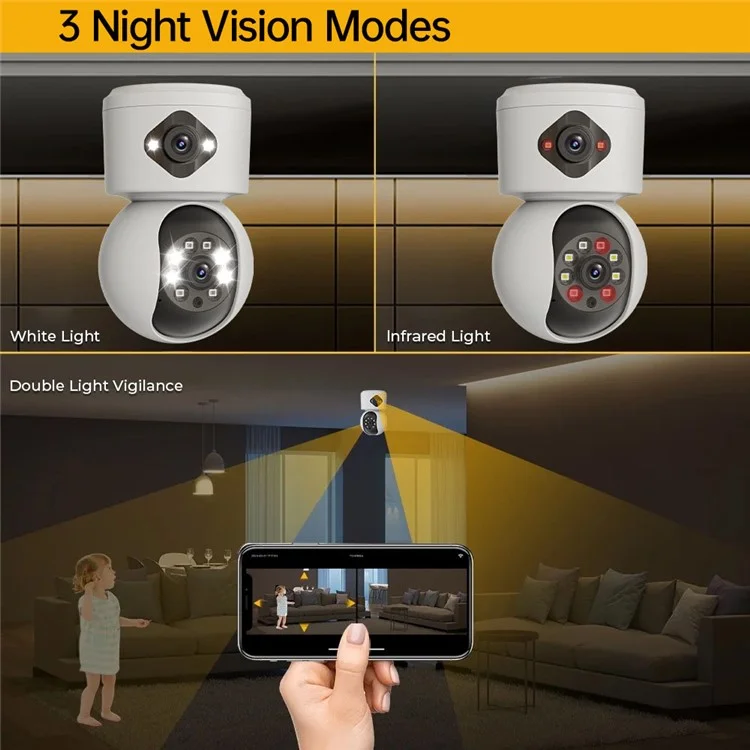 Dual Lens Night Vision HD Camera Home Security Phone Remote Monitoring WiFi Camera (No Memory Card) - US Plug