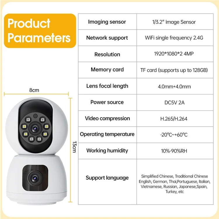 Dual Lens Night Vision HD Camera Home Security Phone Remote Monitoring WiFi Camera (No Memory Card) - US Plug