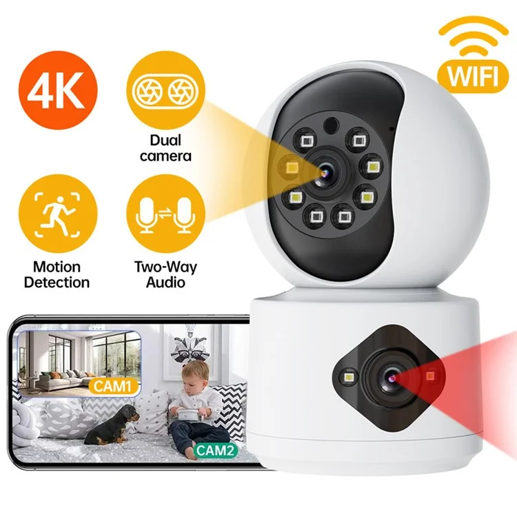 Dual Lens Night Vision HD Camera Home Security Phone Remote Monitoring WiFi Camera (No Memory Card) - US Plug