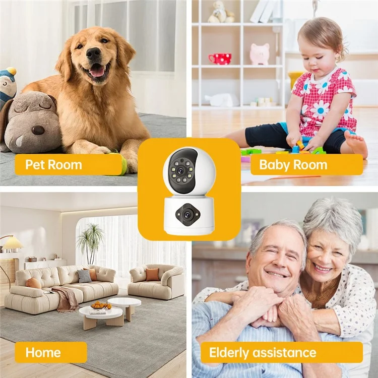 Dual Lens Night Vision HD Camera Home Security Phone Remote Monitoring WiFi Camera (No Memory Card) - US Plug