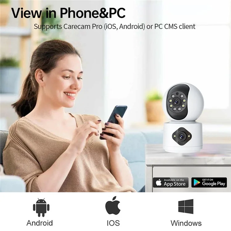 Dual Lens Night Vision HD Camera Home Security Phone Remote Monitoring WiFi Camera (No Memory Card) - US Plug
