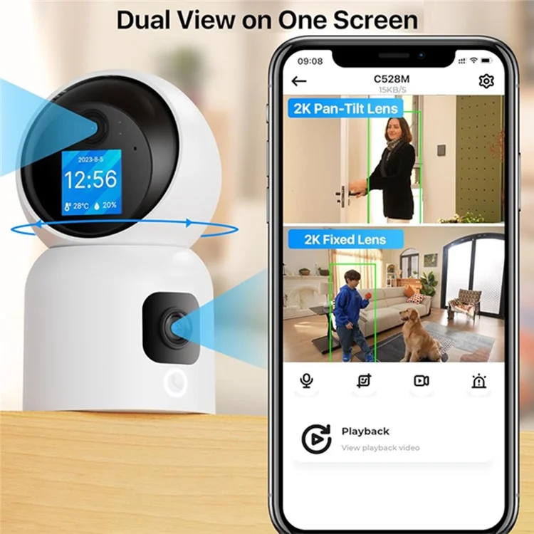 C528M 3MP Dual Lens HD Video Intercom Camera Auto-Track Anti-Theft Indoor WiFi Camera, No TF Card