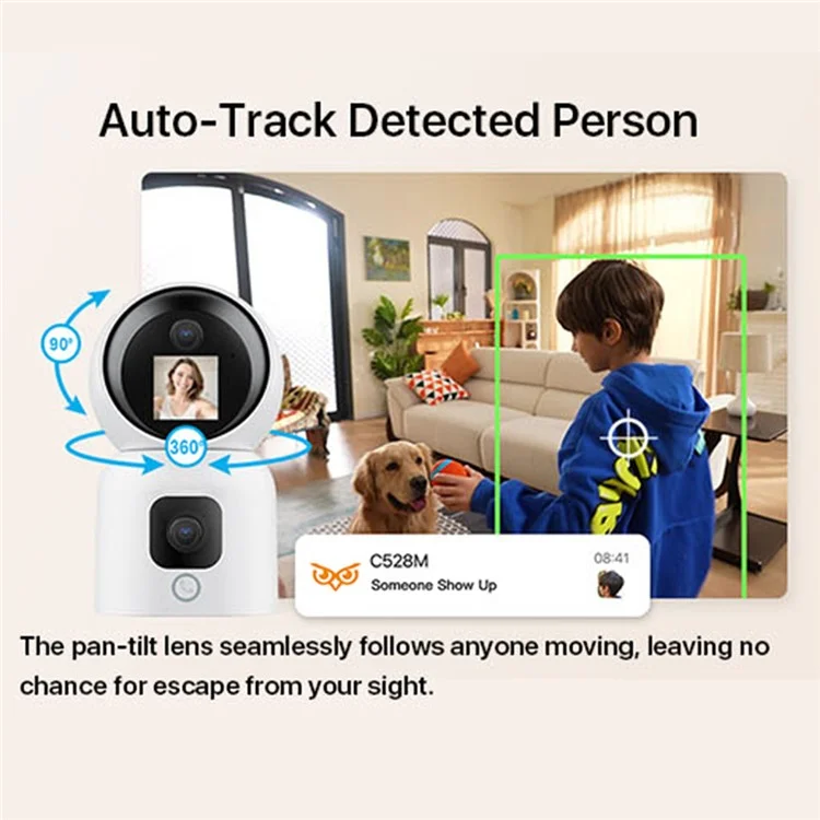 C528M 3MP Dual Lens HD Video Intercom Camera Auto-Track Anti-Theft Indoor WiFi Camera, No TF Card