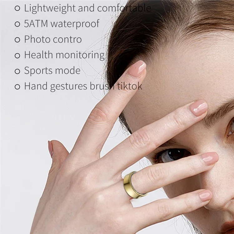 SR05 Ultra-Thin Waterproof Multifunction Bluetooth-compatible Health Monitoring Smart Ring, No Charging Case - Matte Black / Size 7