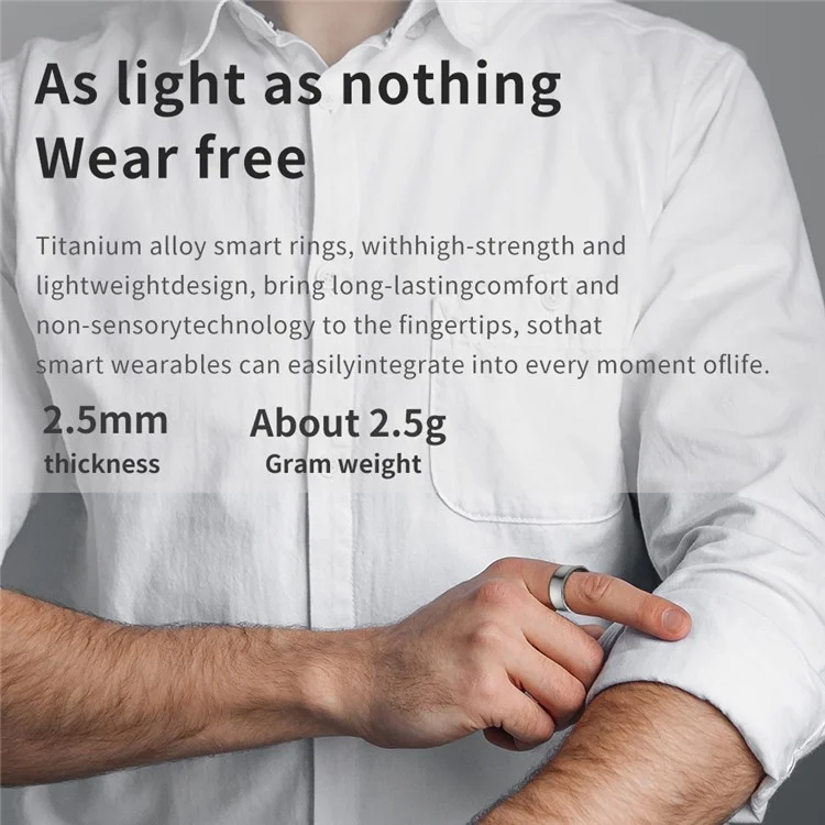 SR05 Ultra-Thin Waterproof Multifunction Bluetooth-compatible Health Monitoring Smart Ring, No Charging Case - Matte Black / Size 7