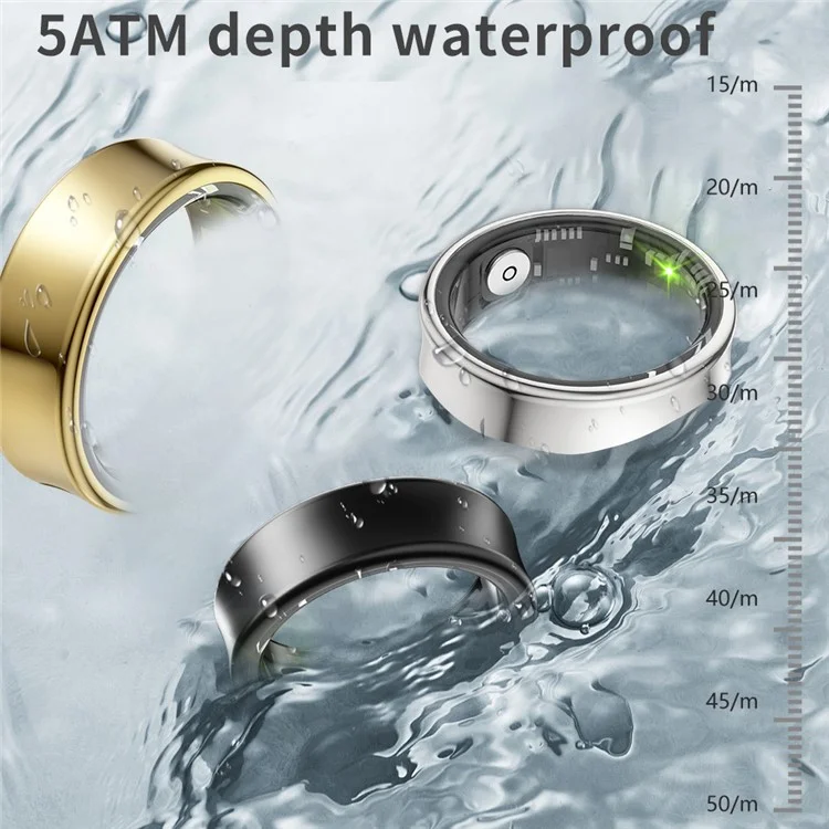 SR05 Ultra-Thin Waterproof Multifunction Bluetooth-compatible Health Monitoring Smart Ring, No Charging Case - Matte Black / Size 7