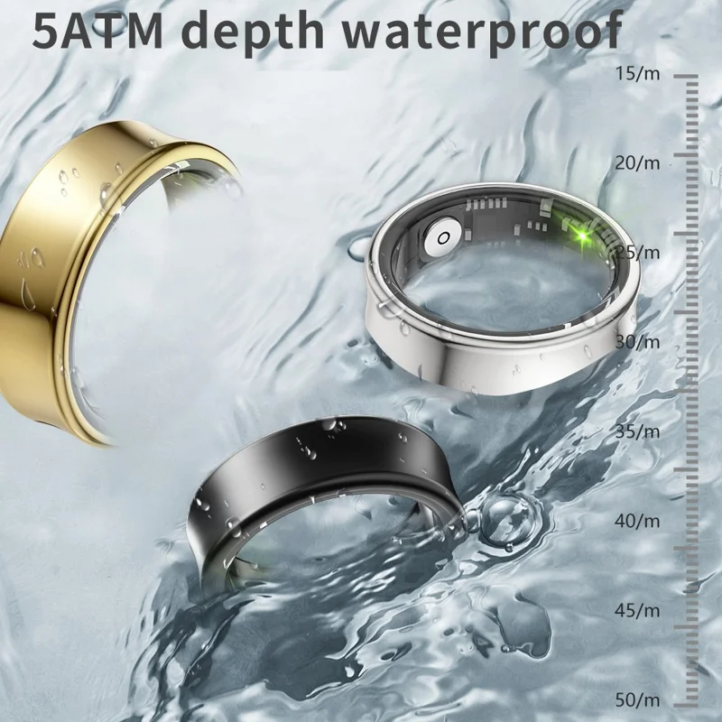 SR05 Ultra-thin Waterproof Multifunction Bluetooth-compatible Health Monitoring Smart Ring, No Charging Case - Tarnish / Size 7