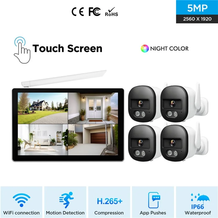 Kit Nvr Srihome (NVS010 10,1 Polegadas Monitor de Tela de Toque + 4pcs IPC056 Câmeras de 5mp) - Plugue da ue